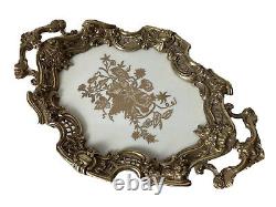 Especially Golden Bronze Tray Opalin Glass Roast Fruit Decor Epoque 19th