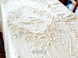 Exceptional Nappe In Brode Coton File Epoque 1900. Dimensions 3m20x2m