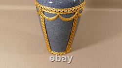 Faience Vase Blue Grey Chiffon Granit And Golden Bronze, 19th Century