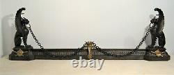 Fireplace Front In Cast Iron And Bronze Winged Lions Era Xixth Century