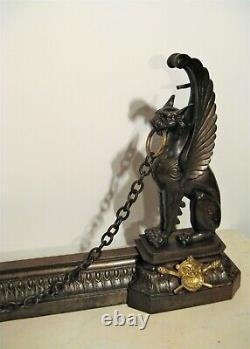 Fireplace Front In Cast Iron And Bronze Winged Lions Era Xixth Century