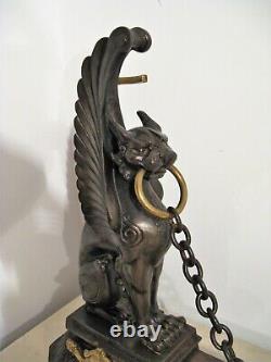 Fireplace Front In Cast Iron And Bronze Winged Lions Era Xixth Century