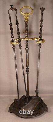 Fireplace Servant: Iron and Brass Shovel and Tongs, 19th Century
