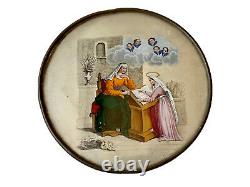 Fitted Candy Box Under Glass Women & Religious Age XIX Antique Box