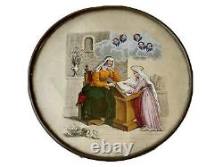 Fitted Candy Box Under Glass Women & Religious Age XIX Antique Box