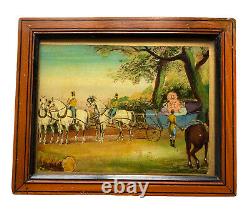 Fixed Under Glass Characters & Caleches Hippomobile Car Horses Age 19th