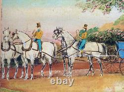 Fixed Under Glass Characters & Caleches Hippomobile Car Horses Age 19th