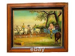 Fixed Under Glass Characters & Caleches Hippomobile Car Horses Age 19th