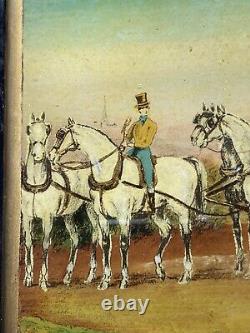 Fixed Under Glass Characters & Caleches Hippomobile Car Horses Age 19th