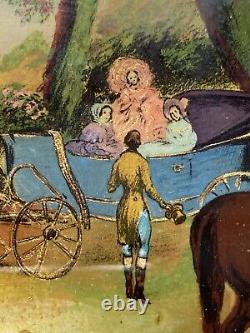 Fixed Under Glass Characters & Caleches Hippomobile Car Horses Age 19th