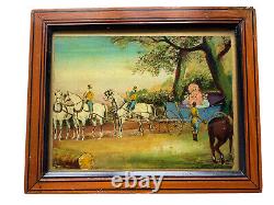 Fixed Under Glass Characters & Caleches Hippomobile Car Horses Age 19th