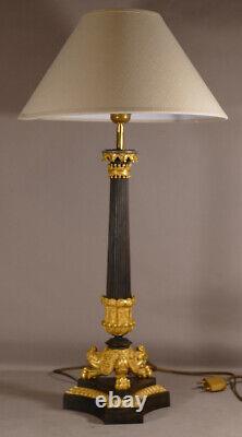 Flambeau Lamp from the Restoration Period in Gilded and Patinated Bronze, Early 19th Century