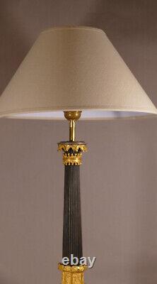 Flambeau Lamp from the Restoration Period in Gilded and Patinated Bronze, Early 19th Century