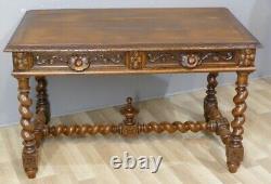 Flat Desk in Renaissance Louis XIII Style in Solid Oak, Late 19th Century