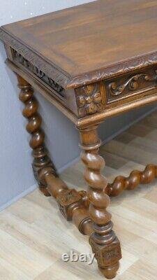 Flat Desk in Renaissance Louis XIII Style in Solid Oak, Late 19th Century