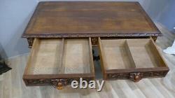 Flat Desk in Renaissance Louis XIII Style in Solid Oak, Late 19th Century