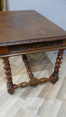 Flat Desk in Renaissance Louis XIII Style in Solid Oak, Late 19th Century