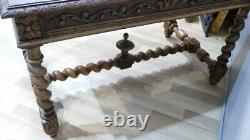 Flat Desk in Renaissance Louis XIII Style in Solid Oak, Late 19th Century