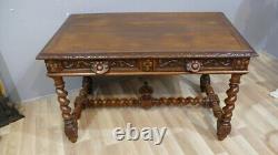 Flat Desk in Renaissance Louis XIII Style in Solid Oak, Late 19th Century