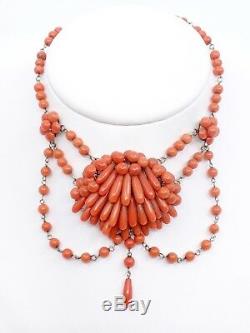Former Drapery Necklace Coral Beads And Golden Era XIX