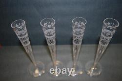 Four Soliflores, Crystal Center Table Vases Engraved 19th Century