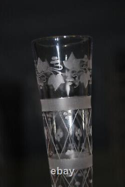 Four Soliflores, Crystal Center Table Vases Engraved 19th Century