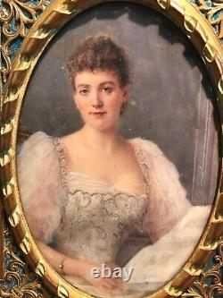 Frame In Bronze Alphonse Giroux Portrait Gouache Era Xixth Century