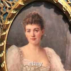 Frame In Bronze Alphonse Giroux Portrait Gouache Era Xixth Century