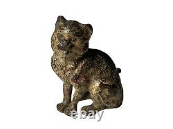 Geschütz Sculpture Vienna Bronze Signed Polychrome Cat Sitting Age 19th