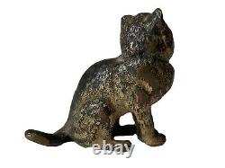 Geschütz Sculpture Vienna Bronze Signed Polychrome Cat Sitting Age 19th