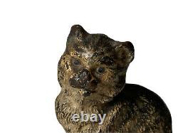 Geschütz Sculpture Vienna Bronze Signed Polychrome Cat Sitting Age 19th