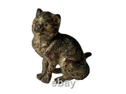 Geschütz Sculpture Vienna Bronze Signed Polychrome Cat Sitting Age 19th