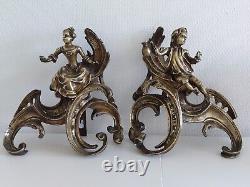 Gilded Bronze Andirons by Jacques Caffieri, 19th Century