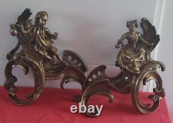 Gilded Bronze Andirons by Jacques Caffieri, 19th Century