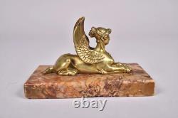 Gilded Bronze Sphinx, 19th Century Napoleon Era, Marble Base, Return from Egypt Sphinx