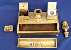 Gilded Bronze Writing Desk / Inkstand Seal Featuring Voltaire Empire Period 19th Century
