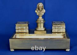 Gilded Bronze Writing Desk / Inkstand Seal Featuring Voltaire Empire Period 19th Century