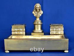 Gilded Bronze Writing Desk / Inkstand Seal Featuring Voltaire Empire Period 19th Century