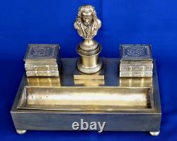 Gilded Bronze Writing Desk / Inkstand Seal Featuring Voltaire Empire Period 19th Century
