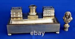 Gilded Bronze Writing Desk / Inkstand Seal Featuring Voltaire Empire Period 19th Century