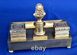 Gilded Bronze Writing Desk / Inkstand Seal Featuring Voltaire Empire Period 19th Century