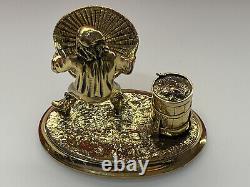 Gilded bronze inkwell 'Fisherman with a 19th century barrel'
