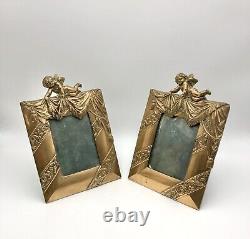 Gilt Putti Angels Pair of Bronze Frames with Angels Late 19th Century