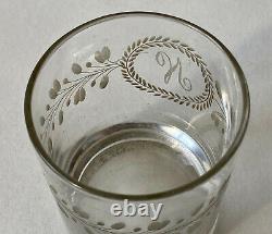 Glass Crystal Gobelet Graved Initial N Crown Of Laurier Age 19th