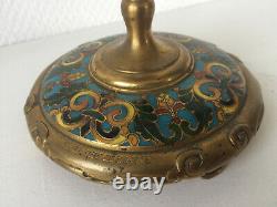 Golden Bronze Candlestick And Partitioned Enamels Signed F. Barbedienne Era Xixth