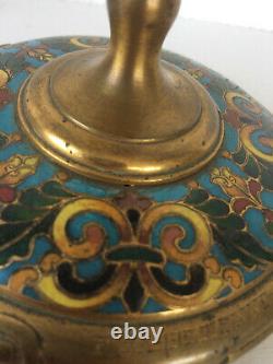 Golden Bronze Candlestick And Partitioned Enamels Signed F. Barbedienne Era Xixth