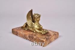 Golden Bronze Sphinx from the 19th Century Napoleon Era, Marble Base, Return from Egypt