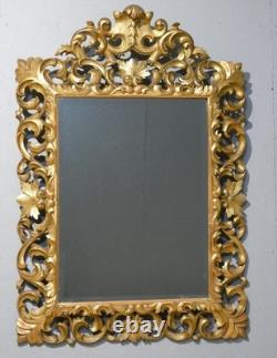 Golden Carved Openwork Wooden Mirror, Italy 19th Century, Silvering