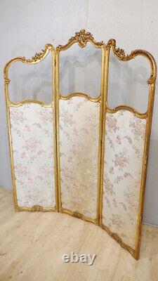 Golden Wooden and Silk Louis XV Style Room Divider, 19th Century