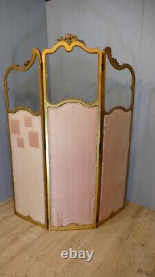 Golden Wooden and Silk Louis XV Style Room Divider, 19th Century